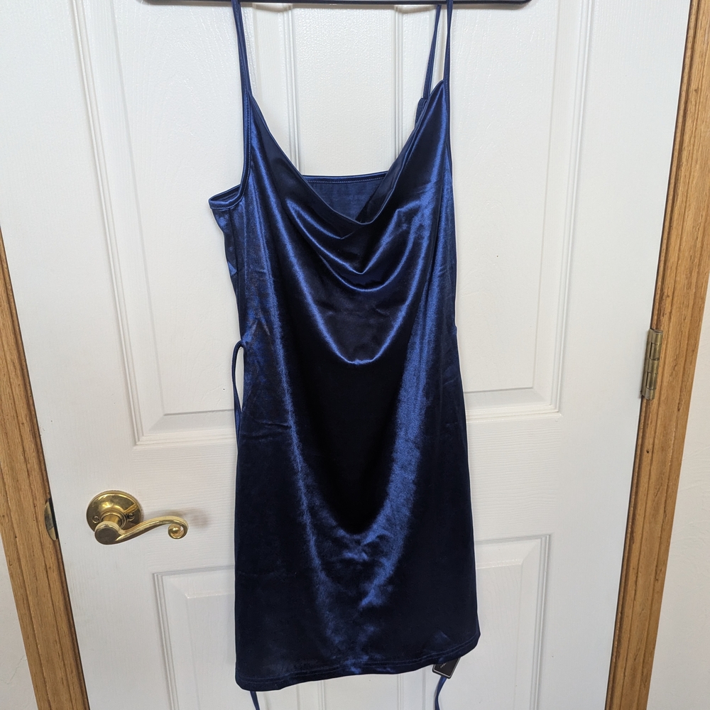 Sleek Blue Satin Slip Dress